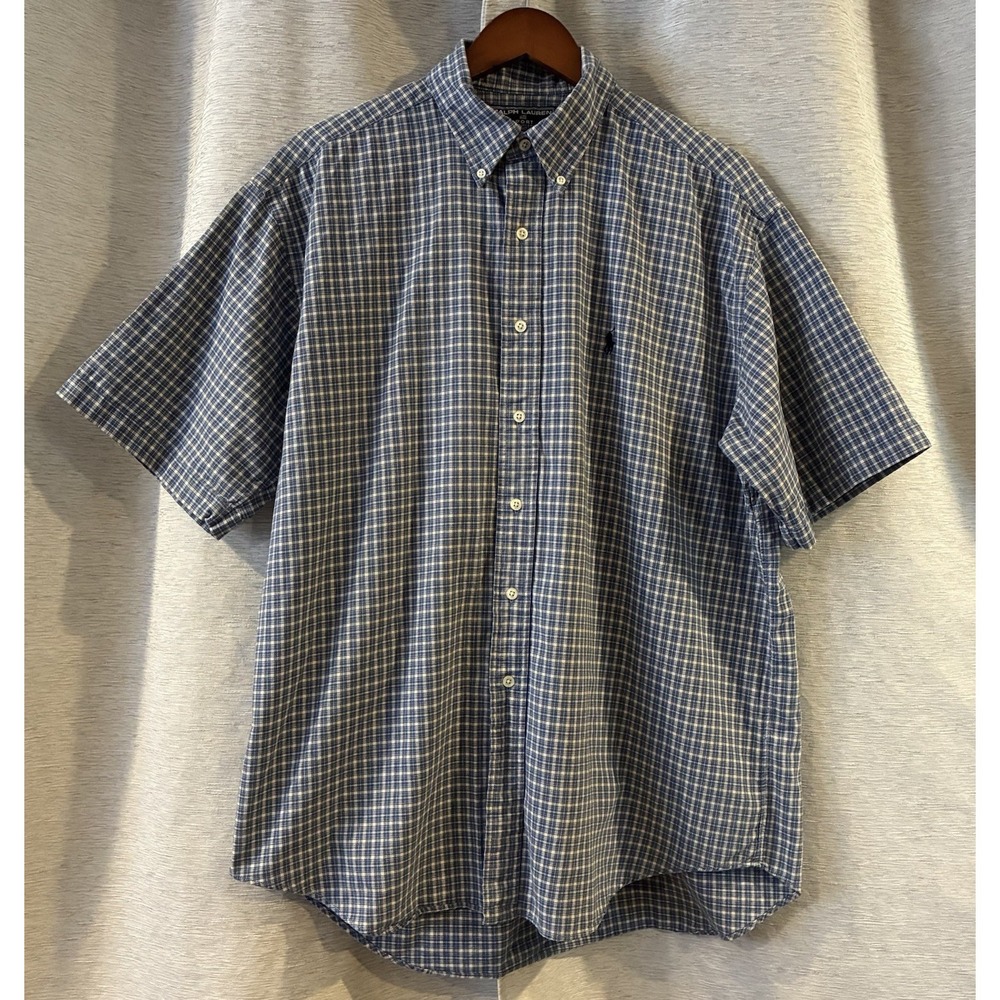 Ralph Lauren Sport Large Blue White Plaid Button Up Size Large Preppy School